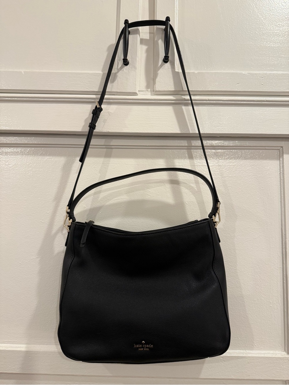 kate spade Black Pebbled Leather Shoulder Bag with Gold Hardware
